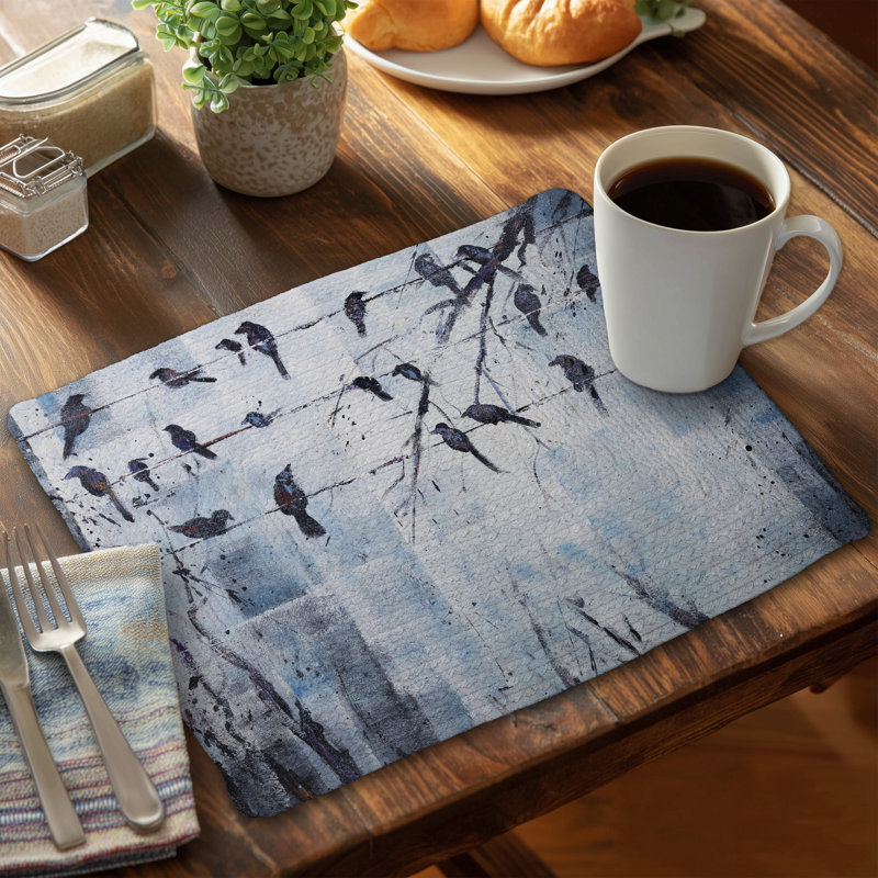 Braided Polyester Placemats - Abstract Birds Design, Set of 4