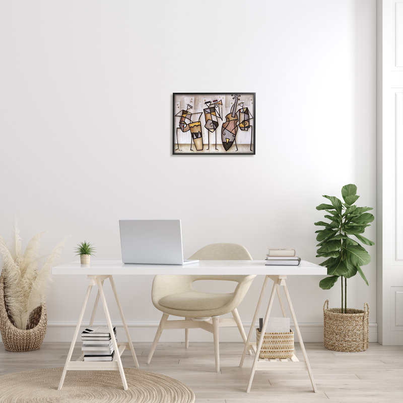 Trio musical abstrait, peinture moderne surdimensionnée, giclée encadrée par Eric Waugh, H 16 po x l 20 po x P 1,5 po