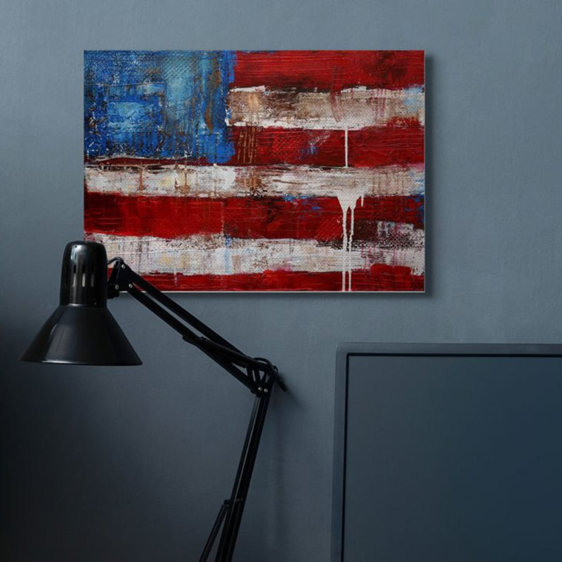 «Rustic United States Flag with Dist Paint Paint Drip» par Erin Ashley - reproduction d'art, H 30 po x l 24 po