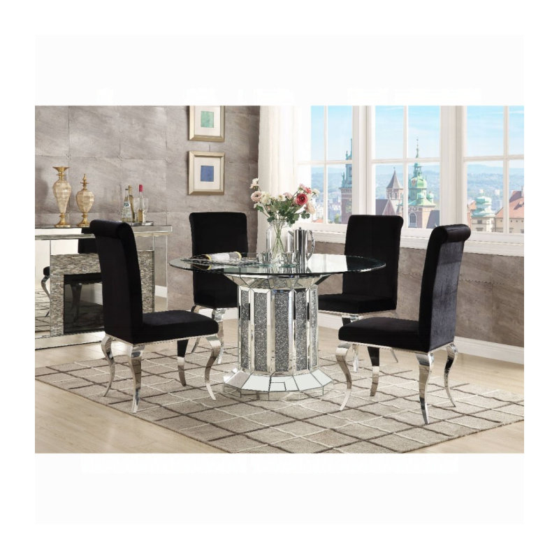 ACME Noralie Dining Table, Mirrored & Faux Diamonds