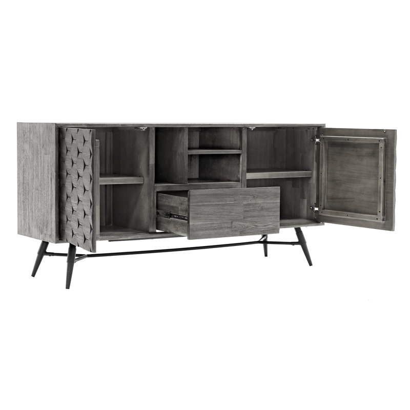 Buffet gris en bois, L 63 po, l 18 po, H 31 po, rangement polyvalent, assemblage simple pour toutes les fonctions de la maison