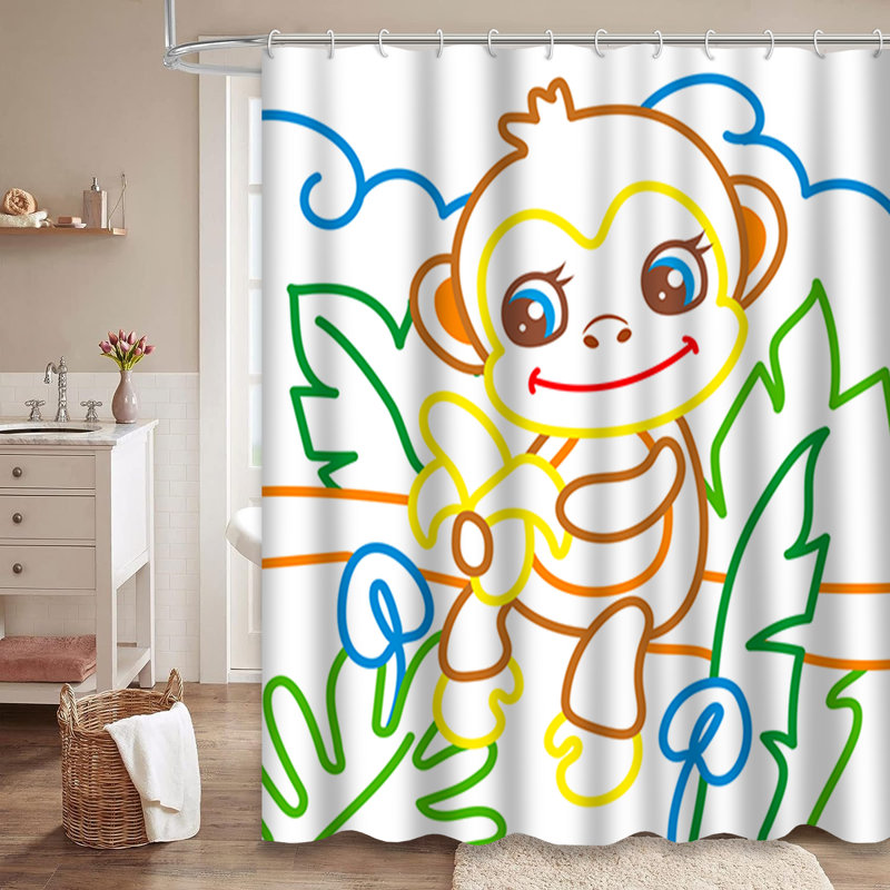 Mignon singe mangeant un rideau de douche à colorier avec 12 crochets, L 72 po x l 72 po