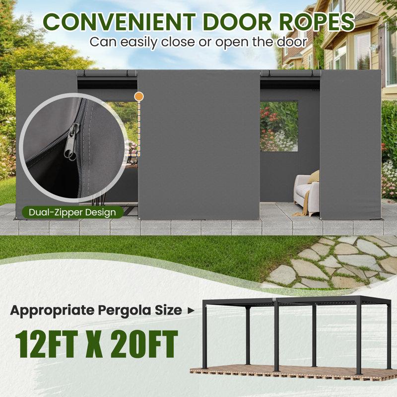 12Ft X 20Ft Pergola Winter Cover,  All-Season Pergola Accessory, Outdoor Pergola Cover With Sidewalls And Mesh Windows, Waterproof Enclosure For Weather Protection, Fits Most Pergola Sizes
