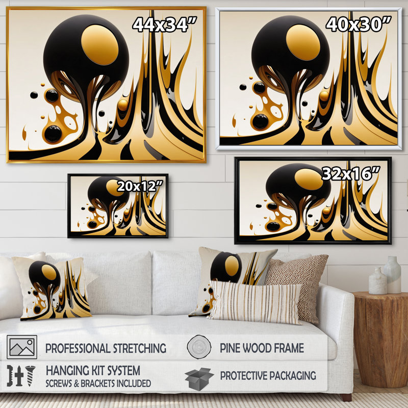 Cozad Rising Gold II - reproduction sur toile, H 12 po x l 20 po x P 1 po, Cadre flottant doré