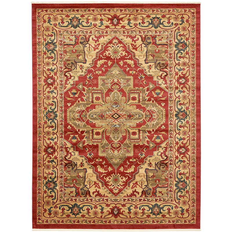 Tapis rouge de style oriental Eesi, Rectangle 10 pi 6 po x 16 pi 5 po