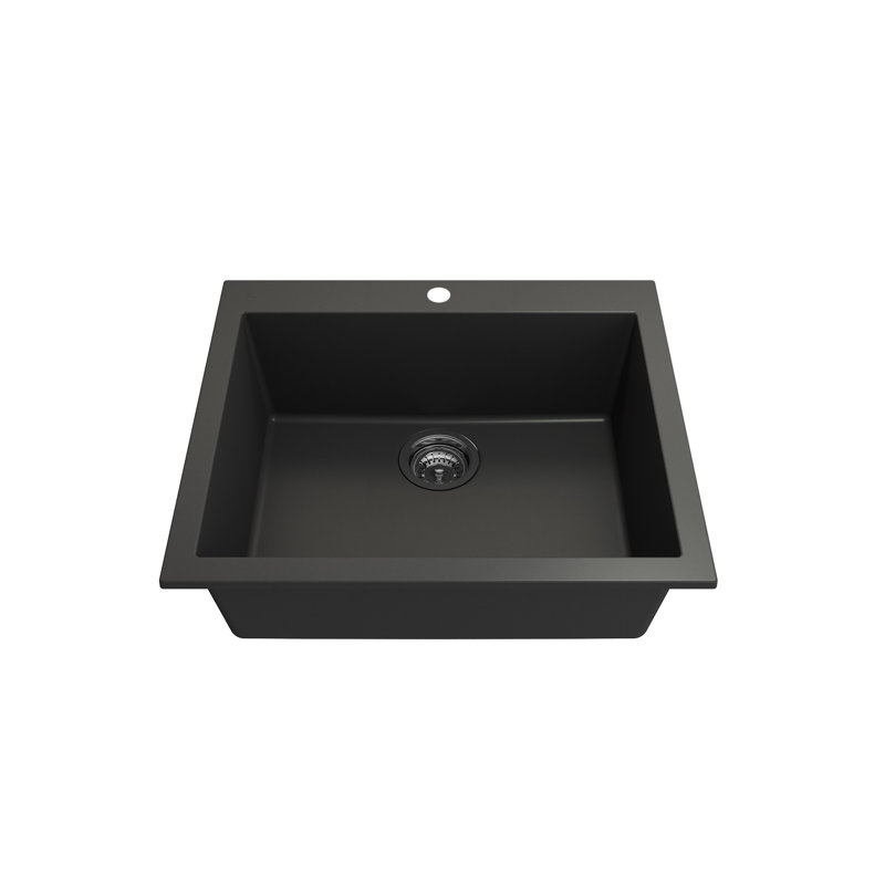 Campino 24'' L Single Bowl Granite Kitchen Sink, Matte Black