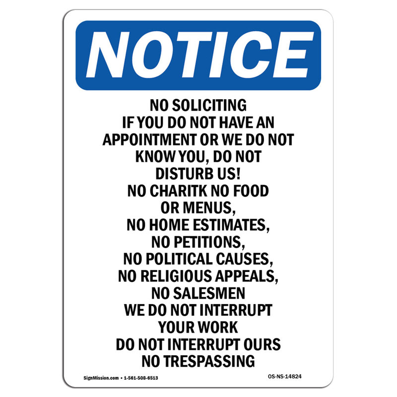 Notice - No Soliciting Sign