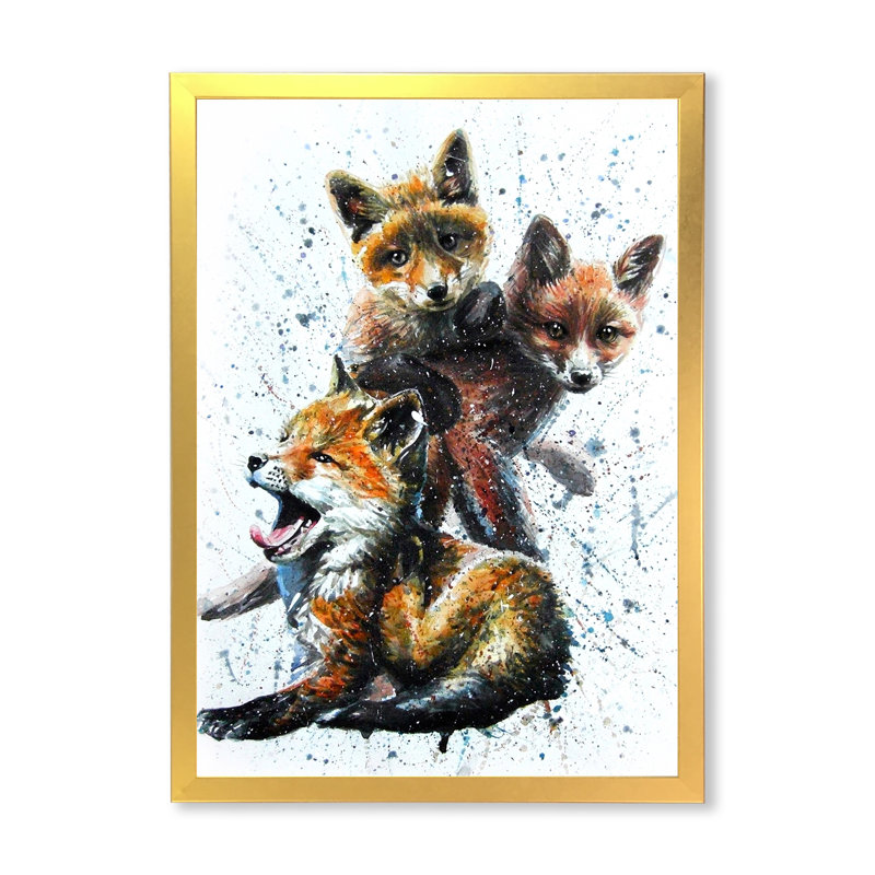 Petits renards - peinture, H 40 po x l 30 po x P 1,5 po, Cadre photo doré
