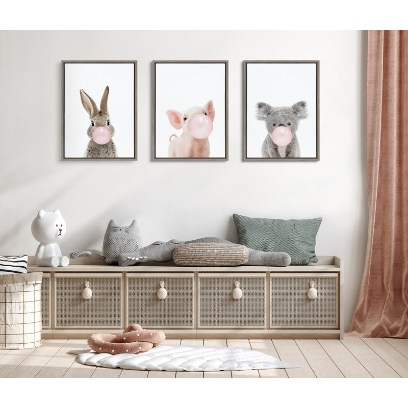 «Bubble Gum Piglet» par Amy Peterson, reproduction d'art sur toile encadrée, Gris