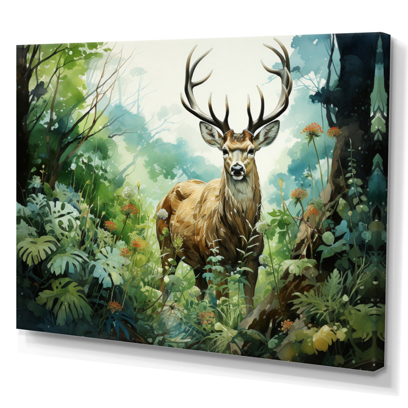 Deer Emerald Grace I - Animals Wall Art Prints, Toile tendue, H 34 po x l 44 po x P 1,5 po