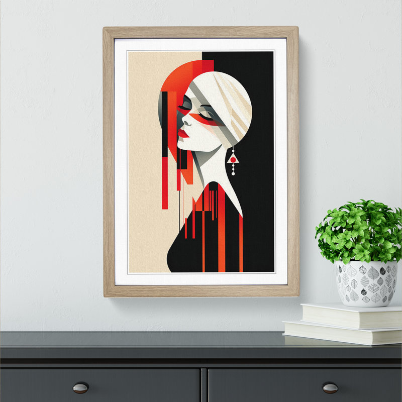 Minimalist Art Deco No.3 - Single Picture Frame Print on Wood, 34cm H x 25cm W x 2cm D, Oak Framed
