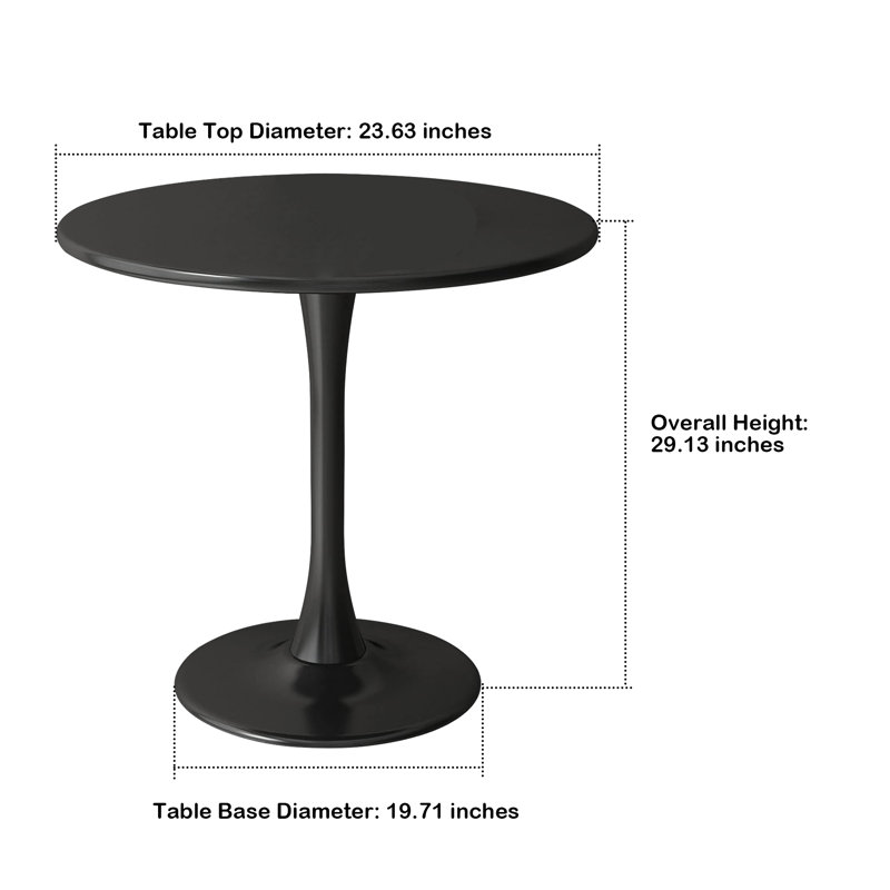 Table de salle à manger Tulip, Noir, H 29,13 po x L 23,63 po x l 23,63 po, Noir