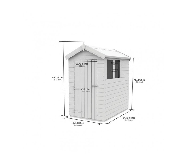 Total Sheds 4ft x 7ft Apex Garden Shed - Single Door - With Windows - Pressure Treated Timber - UK Manufactured