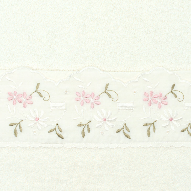 Arielyz cotton Embroidered lace Charlotte Bath Towel, Cream