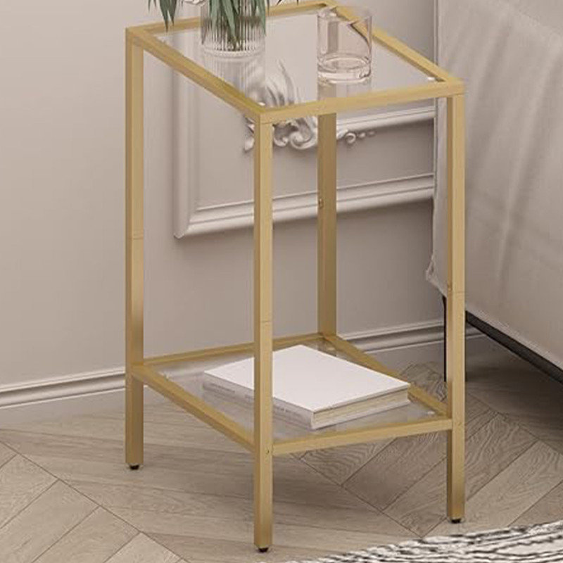Gold Metal and Glass 2-Tier Rectangular Side Tables Set