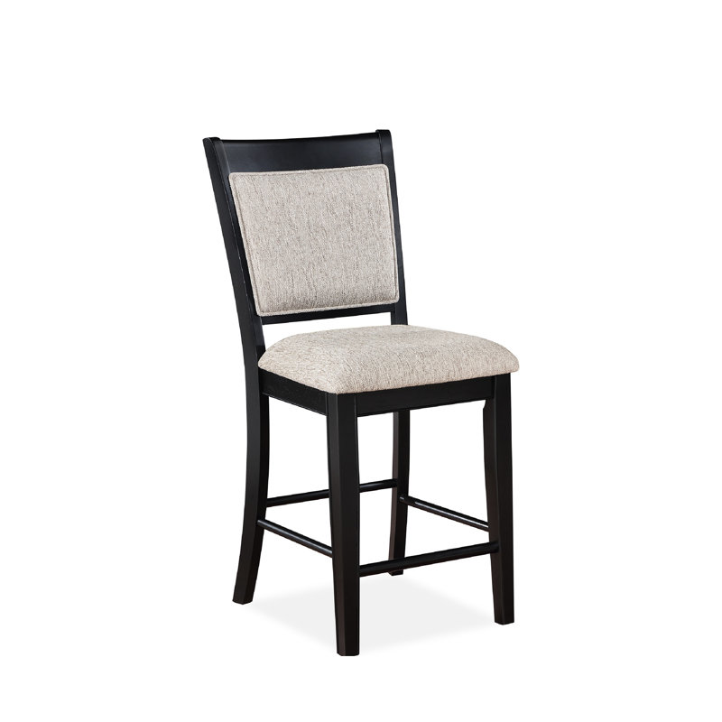Chaise de salle à manger à hauteur de comptoir 2 pièces - Style avec revêtement gris, base noire et repose-pieds, bois massif pour la décoration de l'espace Chaises 2 pièces avec dossier, base, meubles
