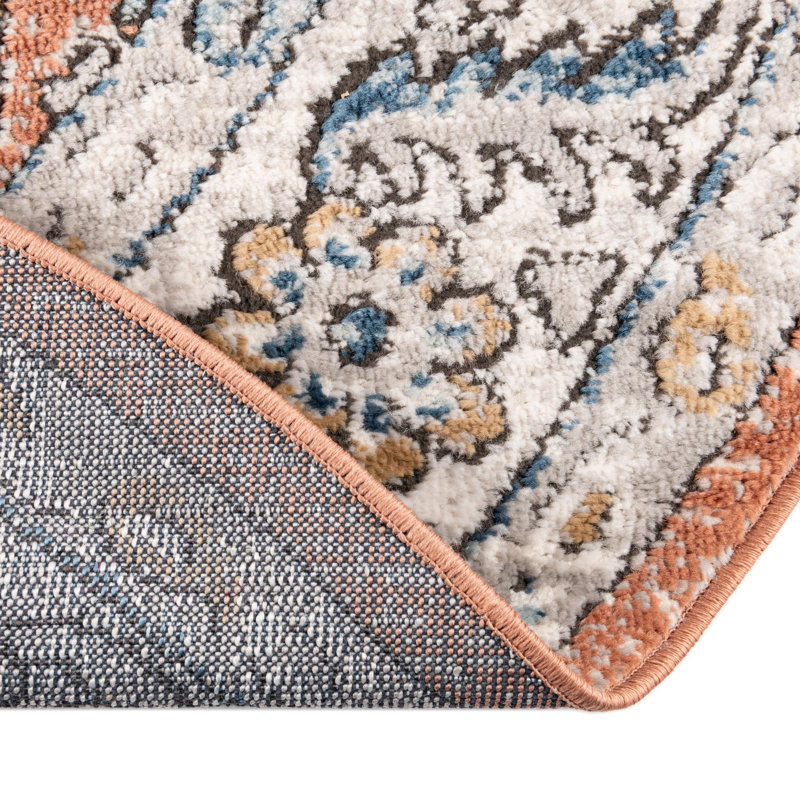 Tapis oriental pêche / gris / bleu Weingartner, Rond 12 pi