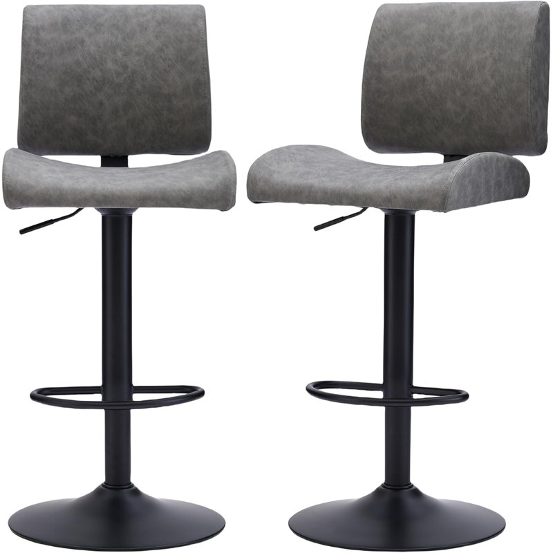 Adjustable Swivel Upholstered Bar Stools Counter Stools (Set of 2), Gray, 2