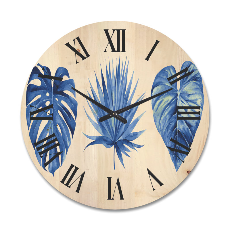 Horloge murale en bois feuilles tropicales, Très grand