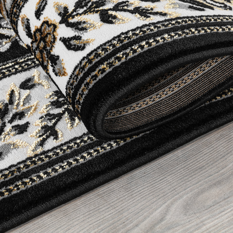 Marco Black Traditional Floral Area Rug – Luxury Living Room, Bedroom & Hallway Carpet – Classic Oriental Pattern Floor Mat