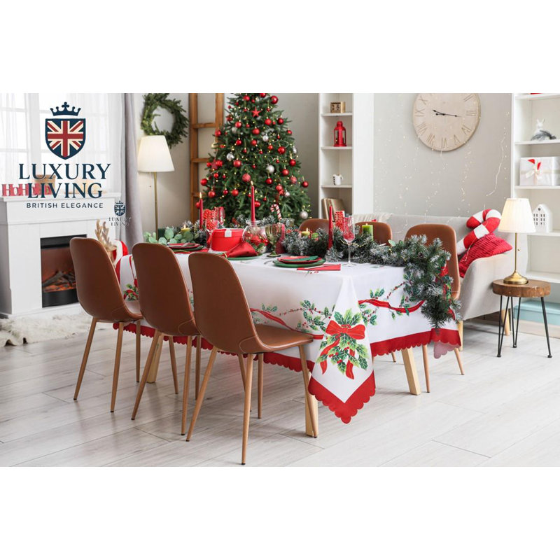 Large Christmas Tablecloth with Ribbons & Holly Print