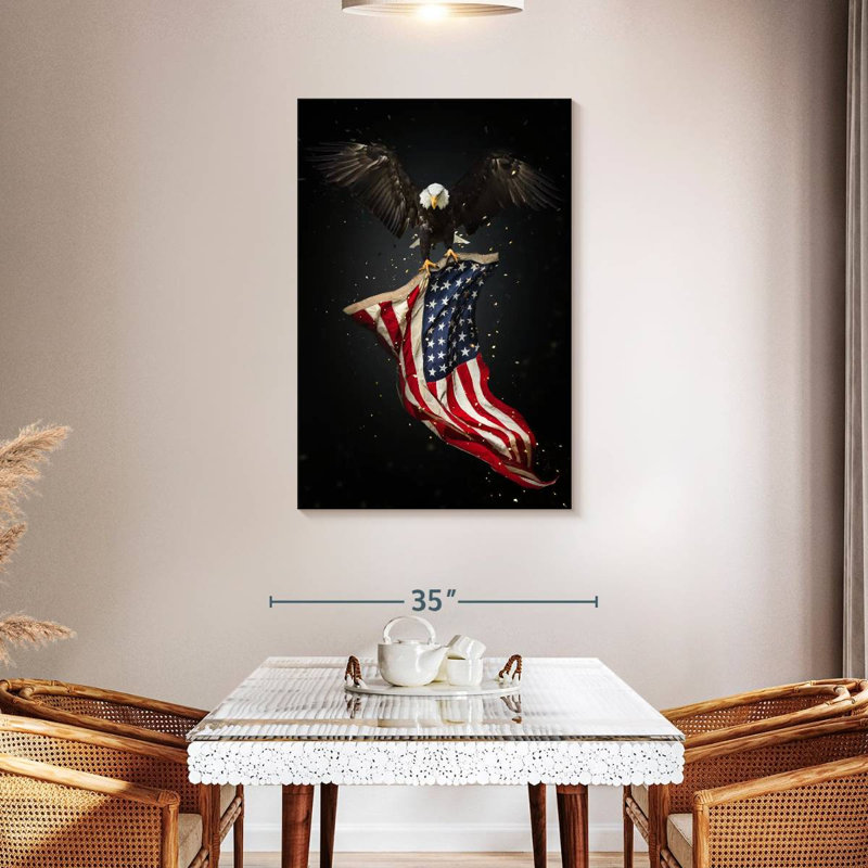 Borges Eagle Flying With American Flag, 45" H x 30" W