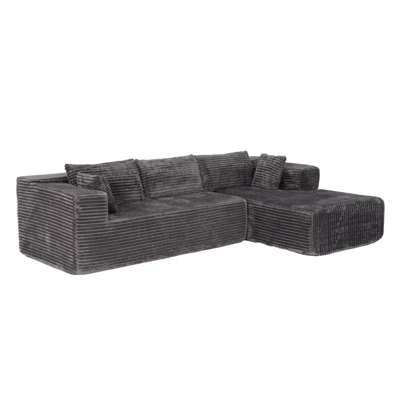 Modern Compression-Packed Sectional Sofa With Chaise, High-Elastic Foam Seat, Soft Corduroy Fabric, No Assembly Required