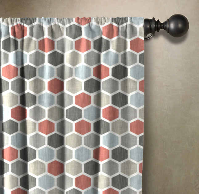  Panneau de rideau simple obscurcissant à motif géométrique en coton avec passe-tringle, l 50 po x L 96 po, Orange / olive