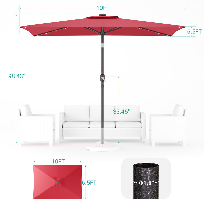 Parasol de marché rectangulaire lumineux 10 pi x 6,5 pi Buono, Rouge