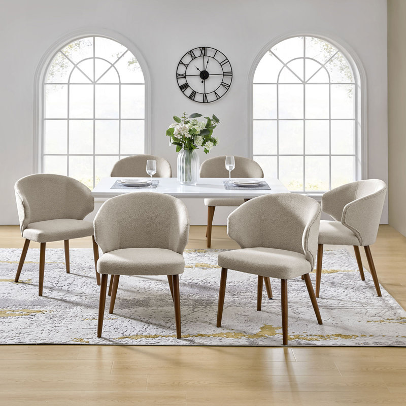 Tillison Wing Back Side Dining Chair Set with Solid Wood Legs, Linen, 6