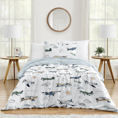 Airplane Green and Blue Twin Comforter Set by Sweet Jojo Designs 2 Piece