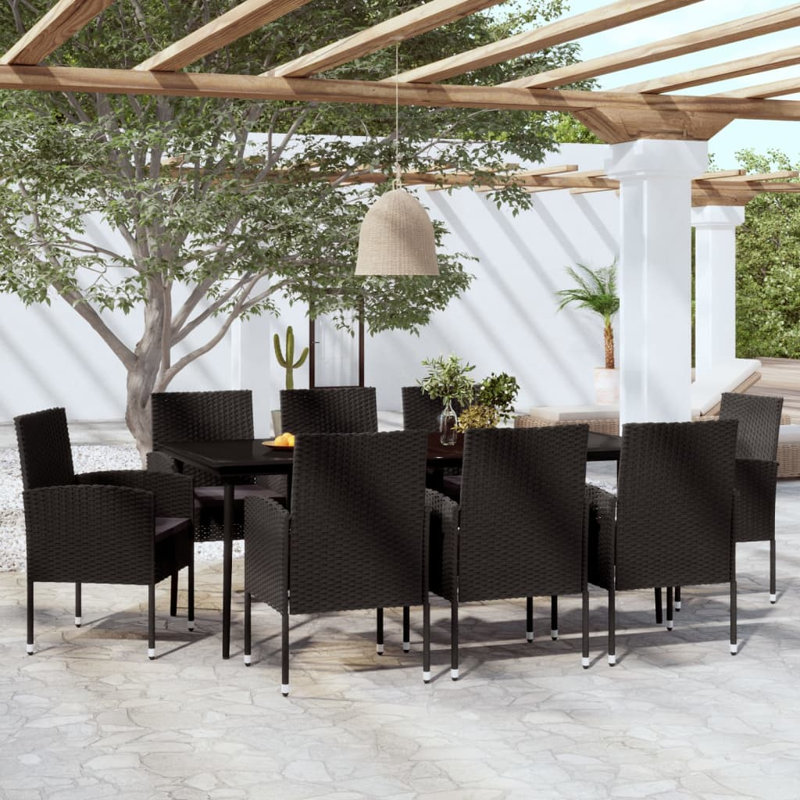 Wicker Patio Dining Set with Rectangular Table, 29.1" H x 78.7" L x 39.4" W, 8, Black/White