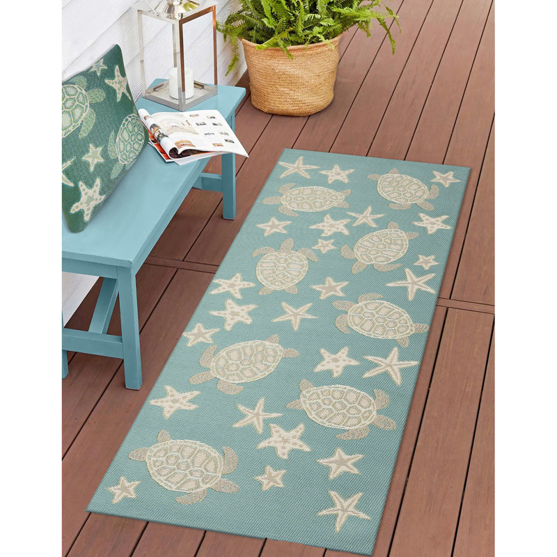 Monchat No Pattern And Not Solid Color Synthetic Non-Skid Kitchen Mat, Aqua, Runner 1'11" x 4'11"