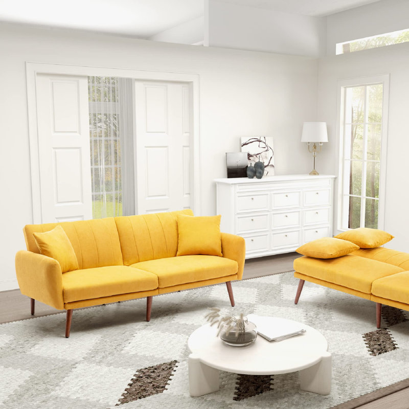 Canapé-lit inclinable 73,5 po, Mélange de lin jaune