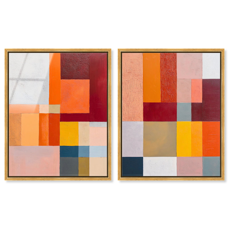 «Vibrant Repose Duet», ensemble de décorations murales modernes en acrylique encadré par Art Remedy, cadre doré, 24 x 30