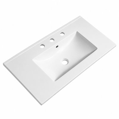 30" Integrated Ceramic Bathroom Sink, Three-Holes Vanity Top, White One-Piece Ceramic Sink with Overflow