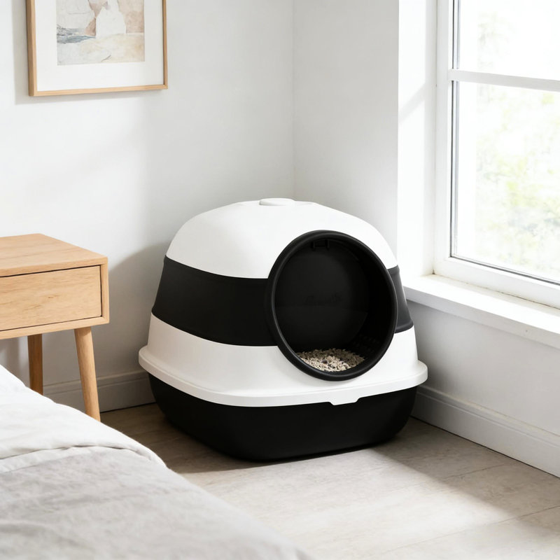 Litière pour chat avec couvercle - espace privé pour la détente, conservation pliable, conception à bord haut pour contenir la litière, grande porte d'entrée facile d'accès, assainisseur d'air et inclus, couvercle pour petits chats approprié,