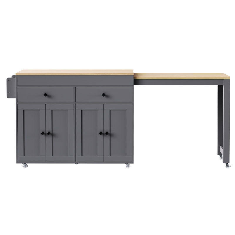 Table de salle à manger grise avec 7 roues amovibles et tiroir 44 po x 19,75 po