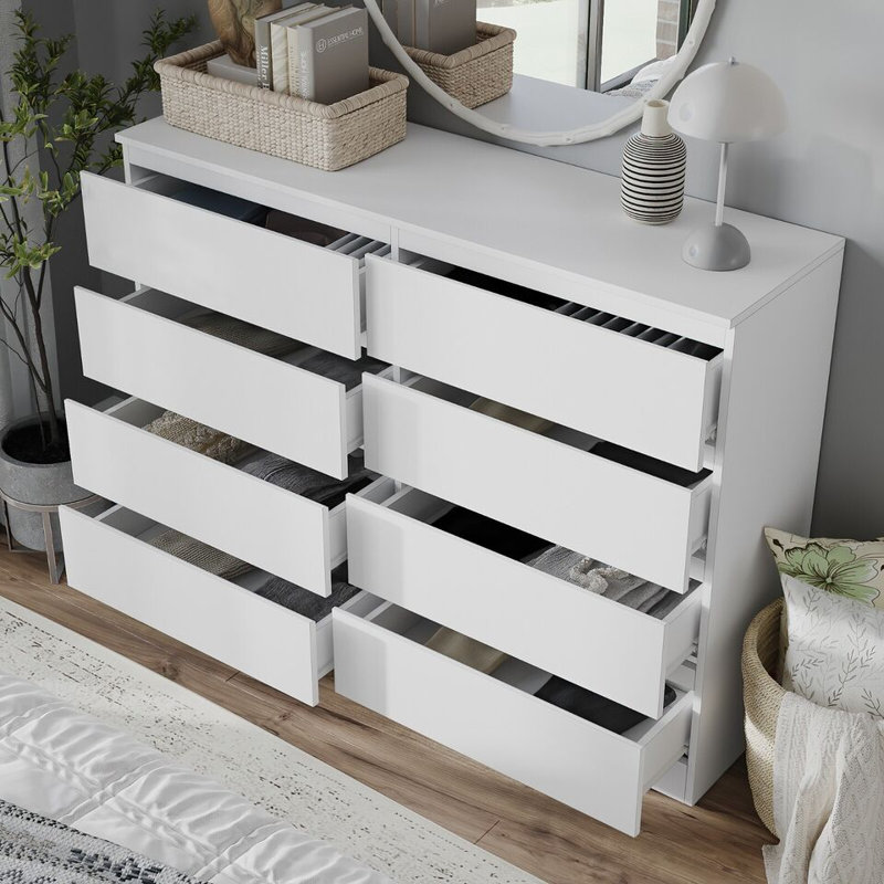Sinahi 120cm W Chest of Drawers, White Carcass/White