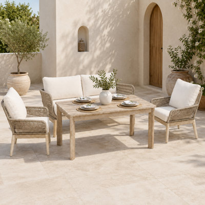 Ensemble de salle à manger de patio en bois d'acacia 4 pièces avec causeuse et 2 fauteuils