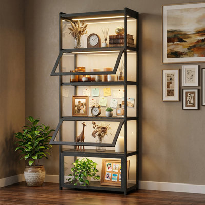 Bibliothèque de présentation moderne à 5 niveaux avec vitrine en acrylique à 5 niveaux et porte à bascule pour salon