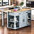 47 inch Kitchen Island with Extendable Dining Table, Rubber Wood Veneer Kitchen Table with Internal Storage Rack, Power Outlet, Kitchen island with Storage 2 Drawers 2 Cabinet-798133859