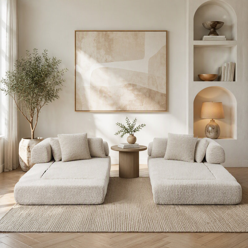 Canapé-lit convertible de 78,9 pouces, canapé-lit pliant en chenille, siège élégant avec deux coussins de dossier et deux coussins décoratifs, canapé de bricolage avec accoudoirs amovibles, idéal comme salon sur pied