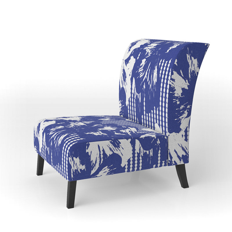 Fauteuil de chambre d'appoint rembourré à motif floral à rayures bleues et blanches