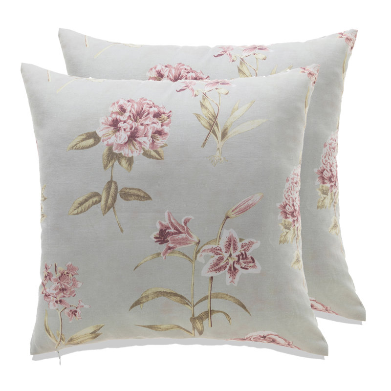 Ensemble de 2 coussins Florence, Motif floral bleu clair, H 22 po x l 22 po, Housse de coussin seulement - sans coussin