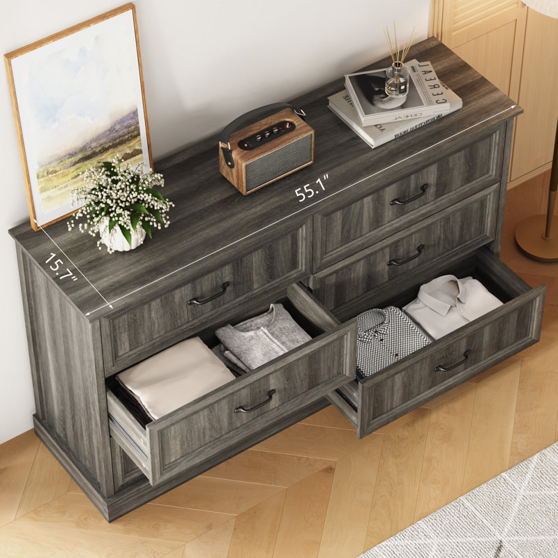 Ensemble de bureau d'ordinateur 2 pièces, bureau d'écriture et commode 6 tiroirs Hailiey, Gris