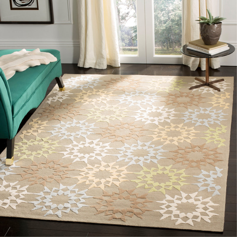Block Quilt Martha Stewart Hand Hooked Cotton Pile Geometric Rug, Rectangle 7'9" x 9'9"