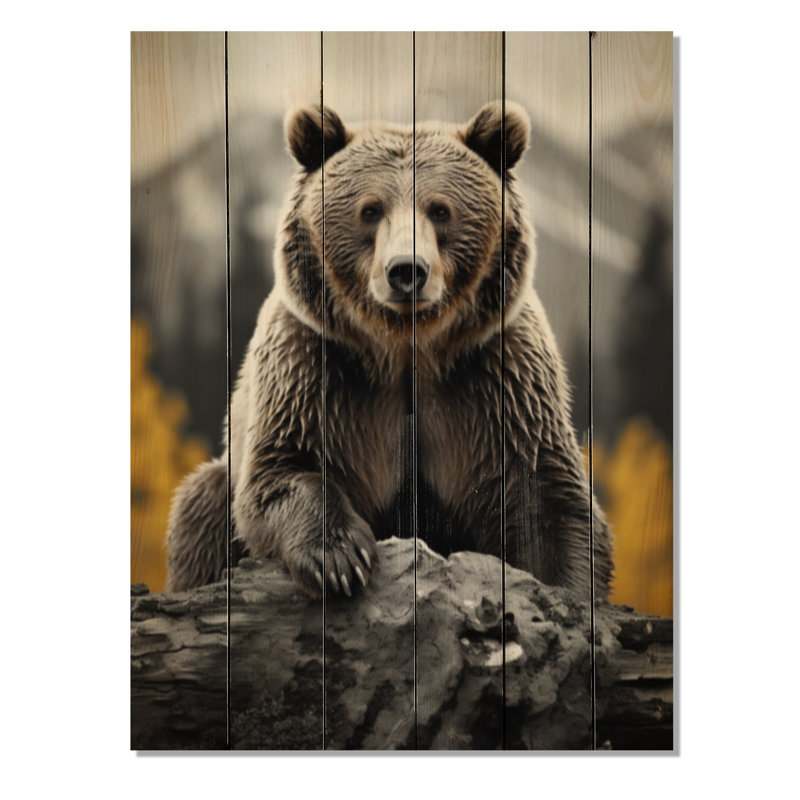 Ours puissant II sur impression sur bois, H 20 po x l 10 po x P 0,78 po
