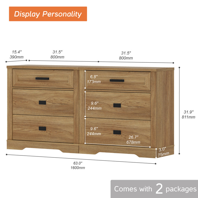 Glenford 6 - Drawer Dresser, Vintage Oak