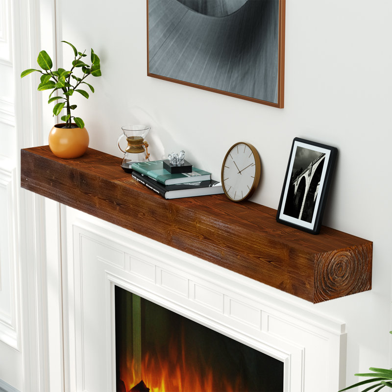 Manteau de cheminée, tablettes de foyer flottantes en bois, H 6 po x l 72 po x P 8 po, Marron foncé